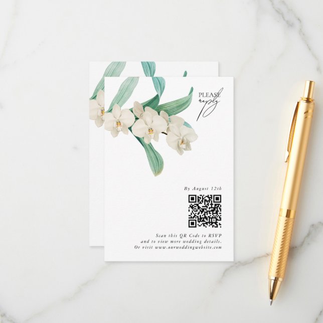Watercolor White Orchids Floral Wedding Tilläggskort (Fram/Back In Situ)