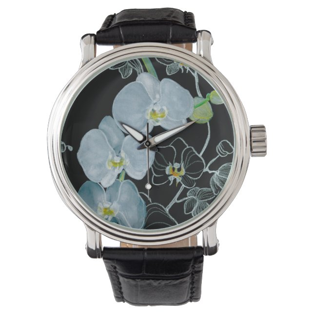 Watercolor White Orchids Mönster Armbandsur (Framsida)