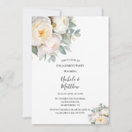 Watercolor White Peonies Engagement Party Inbjudningar