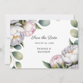 Watercolor White Peonies Wedding Spara Datumet