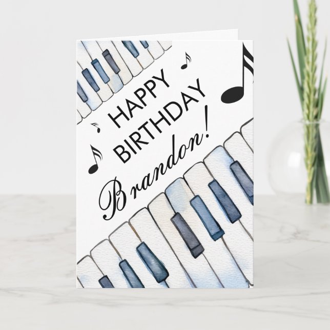 Watercolor White Piano Nycklar Pianist Birthday Kort (Framsida)