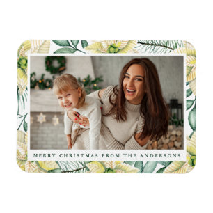 Watercolor White Poinsettia Flowers Helgdag Photo Magnet