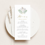 Watercolor White Pumpkin och Greenery Fall Wedding Meny<br><div class="desc">Lägg till en fallaccent i tabellutrymningen med det här menykortet för anpassadet. Den har vattenfärgsvit pumpa och grön med ett matchande blommönster. Anpassa det här menykortet genom att lägga till information. Det här pumphykortet är perfekt för fallbröllop,  babyduschar,  möhippor,  födelsedagar med mera.</div>