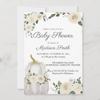 Watercolor White Pumpkins Ro | Babyskor Inbjudningar