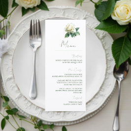 Watercolor White Rose Elegant Botanical Wedding Meny