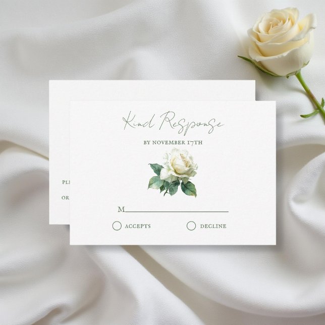 Watercolor White Rose Elegant Botanical Wedding OSA Kort (Skapare uppladdad)