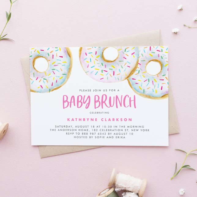 Watercolor White Sprinkle Donuts Baby Brunch Inbjudningar (Skapare uppladdad)