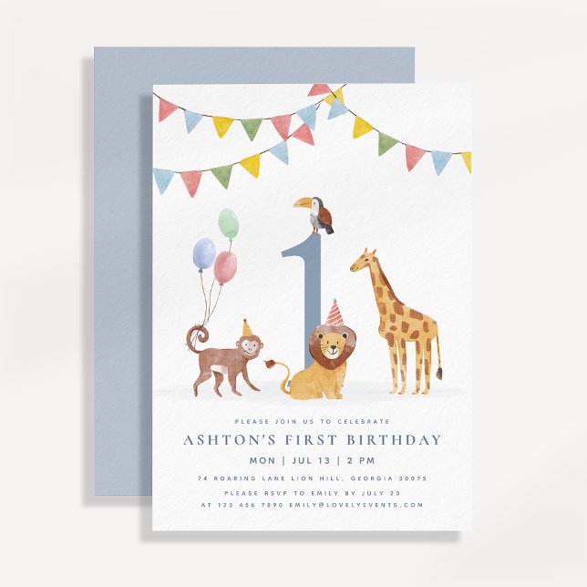 Watercolor Wild Animals First Birthday Inbjudningar (Skapare uppladdad)