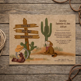 Watercolor Wild West Cowboy Desert Birthday Party Inbjudningar