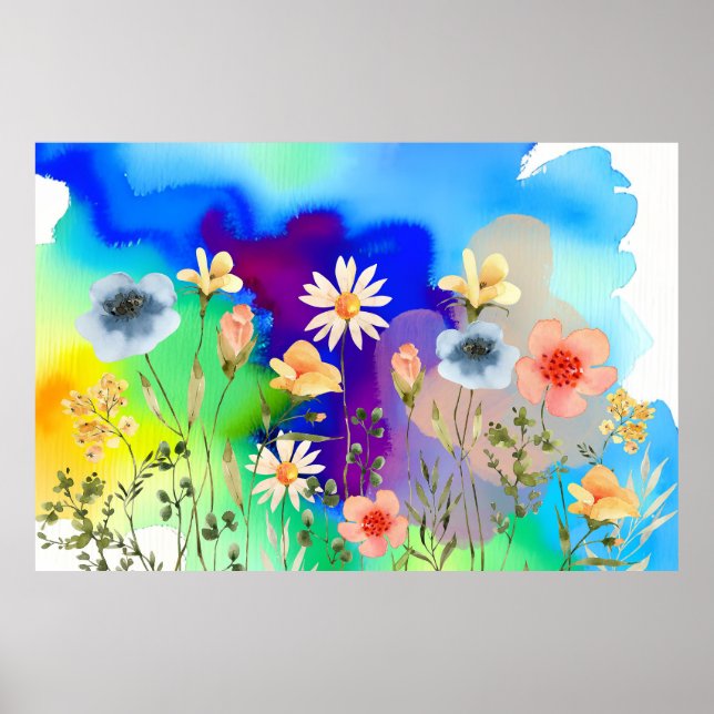 Watercolor WildblomArt-utskrift|Färgfull Blommigt Poster (Framsidan)