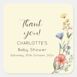 Watercolor WildblomBaby Shower Fyrkantigt Klistermärke