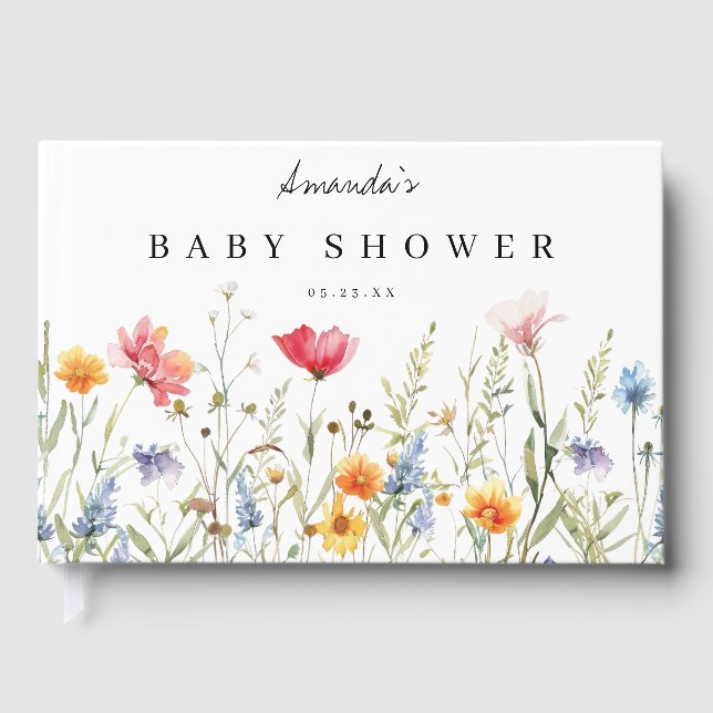 Watercolor WildblomBaby Shower Gästböcker (Framsida)