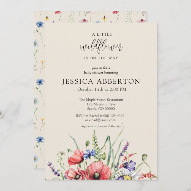 Watercolor WildblomBaby Shower Inbjudningar (Fram/baksida)