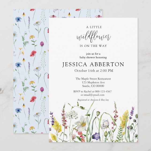 Watercolor WildblomBaby Shower Inbjudningar (Fram/baksida)