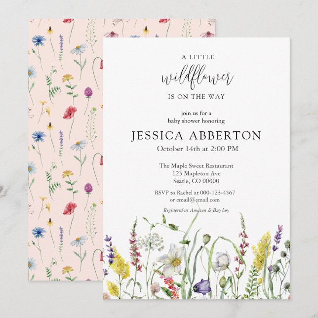 Watercolor WildblomBaby Shower Inbjudningar (Fram/baksida)
