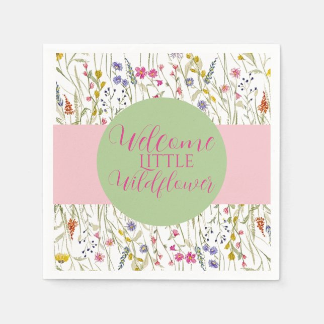 Watercolor WildblomBaby Shower Pappersservett (Framsidan)