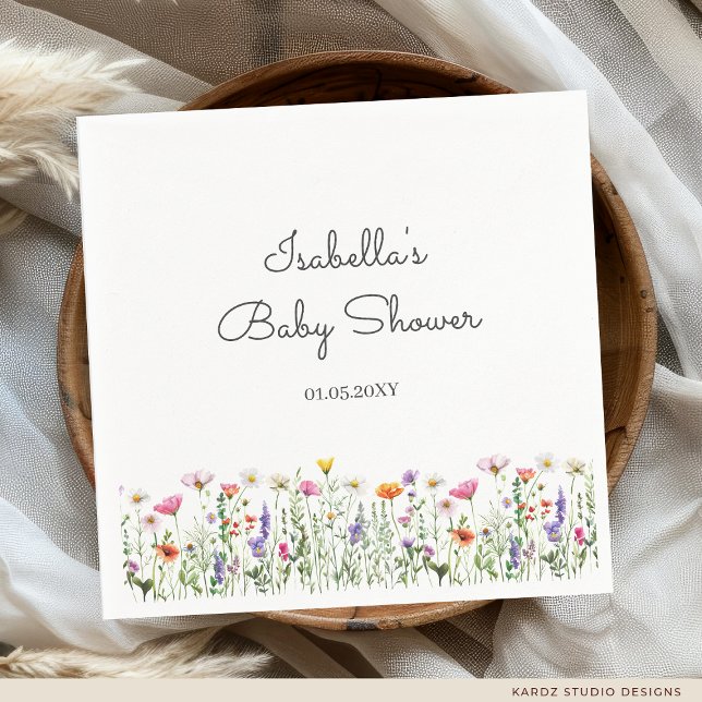 Watercolor WildblomBaby Shower Pappersservett (Standard Cocktail style is shown, personalize your baby shower napkins before checkout.)