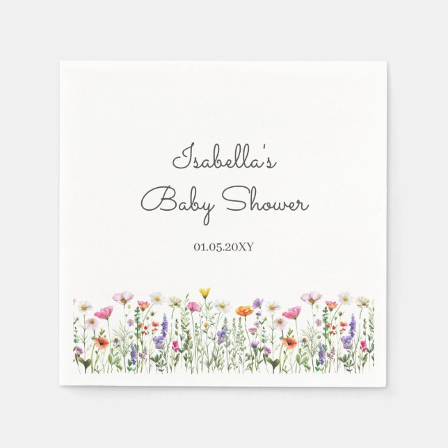 Watercolor WildblomBaby Shower Pappersservett (Framsidan)