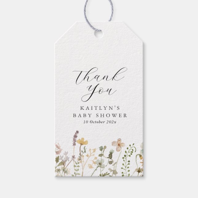 Watercolor WildblomBaby Shower Presentetikett (Framsidan)