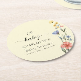 Watercolor WildblomBaby Shower Underlägg Papper Rund