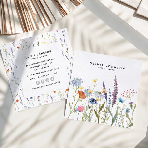Watercolor WildblomBlommigt Fyrkantigt Visitkort