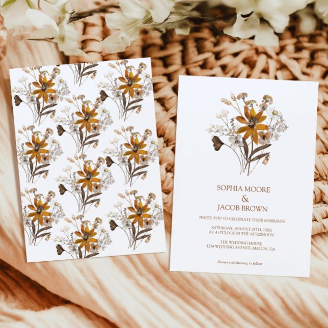 Watercolor WildblomBoho Fall Wedding Inbjudningar (Skapare uppladdad)