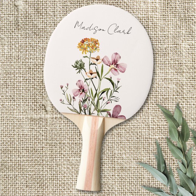 Watercolor WildblomBouquet Blommigt Pingisracket (Close up)