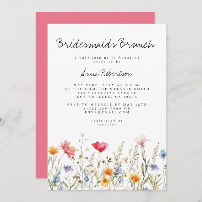 Watercolor WildblomBridesmaids Brunch Inbjudningar (Fram/baksida)
