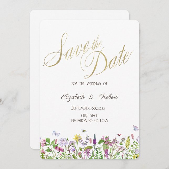 Watercolor WildblomButterflies Spara Datumet (Fram/baksida)