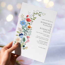 Watercolor Wildblomc Rustic Chic Garden Wedding Inbjudningar