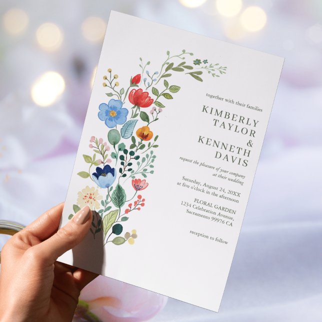 Watercolor Wildblomc Rustic Chic Garden Wedding Inbjudningar (Skapare uppladdad)
