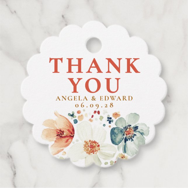 Watercolor WildblomElegant Boho Tack Gåvor Etiketter (Framsida)