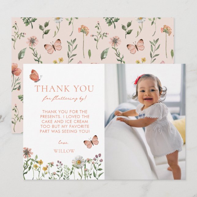 Watercolor Wildblomfoto Birthday Tack Kort (Fram/baksida)
