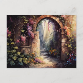 Watercolor WildblomGarden Arch Entrance Vykort
