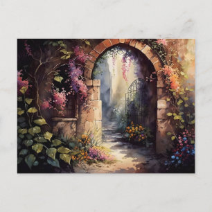 Watercolor WildblomGarden Arch Entrance Vykort