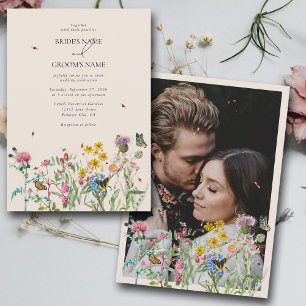 Watercolor WildblomGarden Couple Photo Bröllop Inbjudningar
