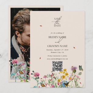 Watercolor WildblomGarden Couple Photo Bröllop Spara Datumet