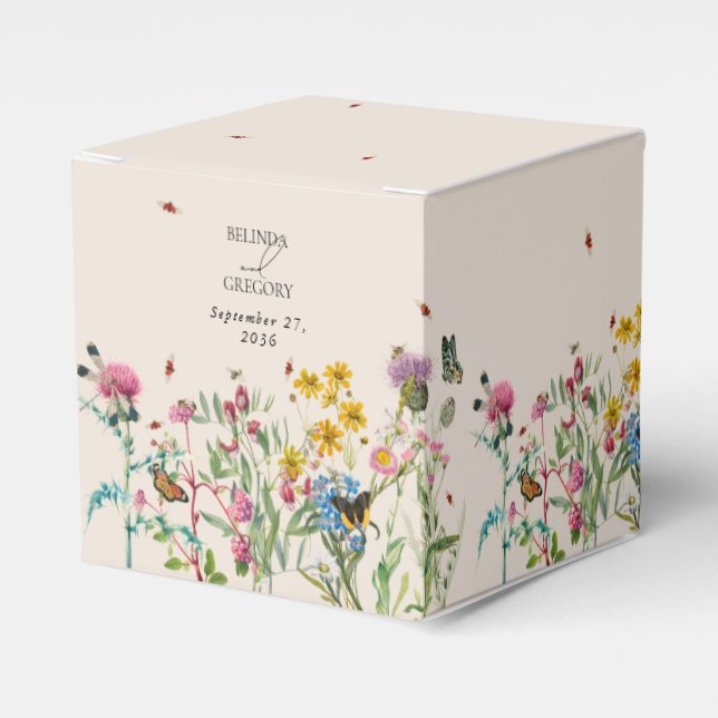 Watercolor WildblomGarden & Insektra Bröllop Presentaskar (Framsidan Sidan)