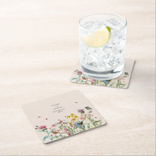 Watercolor WildblomGarden & Insektra Bröllop Underlägg Papper Kvadrat