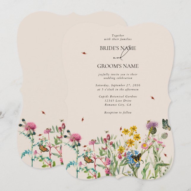 Watercolor WildblomGarden & Insektrare Bröllop Inv Inbjudningar (Fram/baksida)
