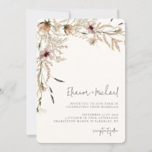 Watercolor Wildblomige Beige bröllopsinbjudan Inbjudningar