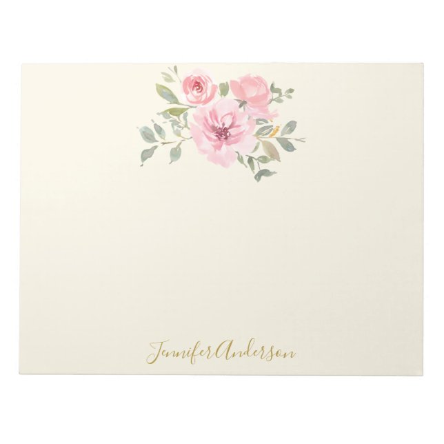 Watercolor Wildblomlush  Rosa Blommigt Anteckningsblock (Framsida)