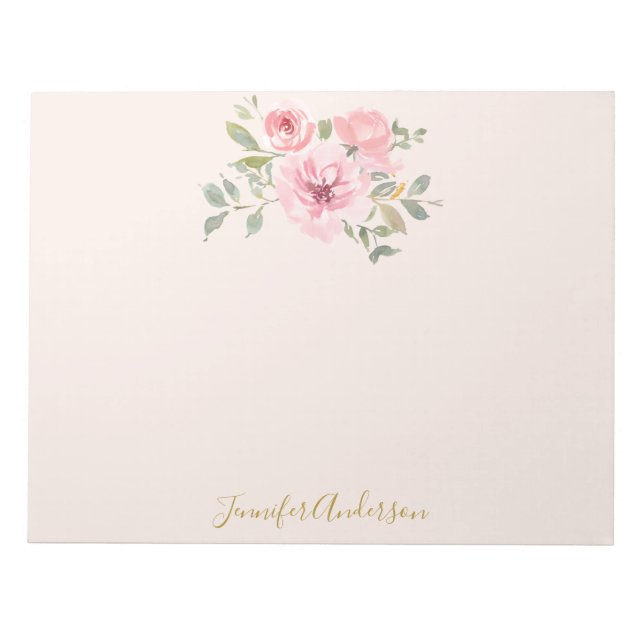 Watercolor Wildblomlush  Rosa Blommigt Anteckningsblock (Framsida)