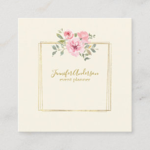 Watercolor Wildblomlush Rosa Blommigt Fyrkantigt Visitkort