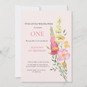 Watercolor Wildblomma 1st Birthday Mauve Girl Inbjudningar