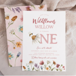 Watercolor Wildblomma 1st Birthday Party Inbjudningar