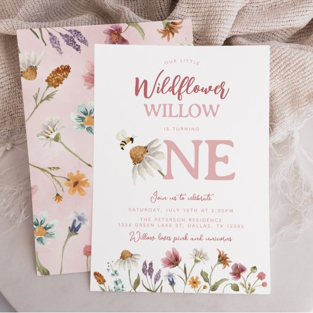 Watercolor Wildblomma 1st Birthday Party Inbjudningar (Skapare uppladdad)
