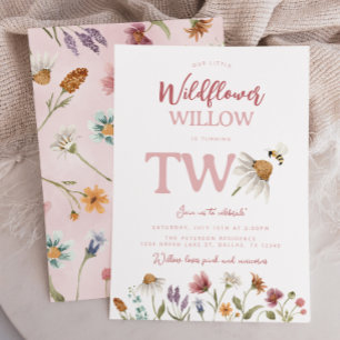 Watercolor Wildblomma 2:a födelsedagen Party Inbjudningar