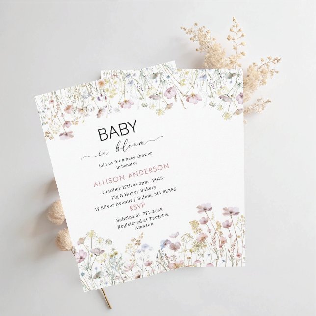 Watercolor Wildblomma Baby i Bloom Baby dusch Inbjudningar (Skapare uppladdad)