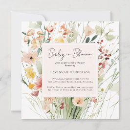 Watercolor Wildblomma Baby i Bloom Baby Shower Inbjudningar